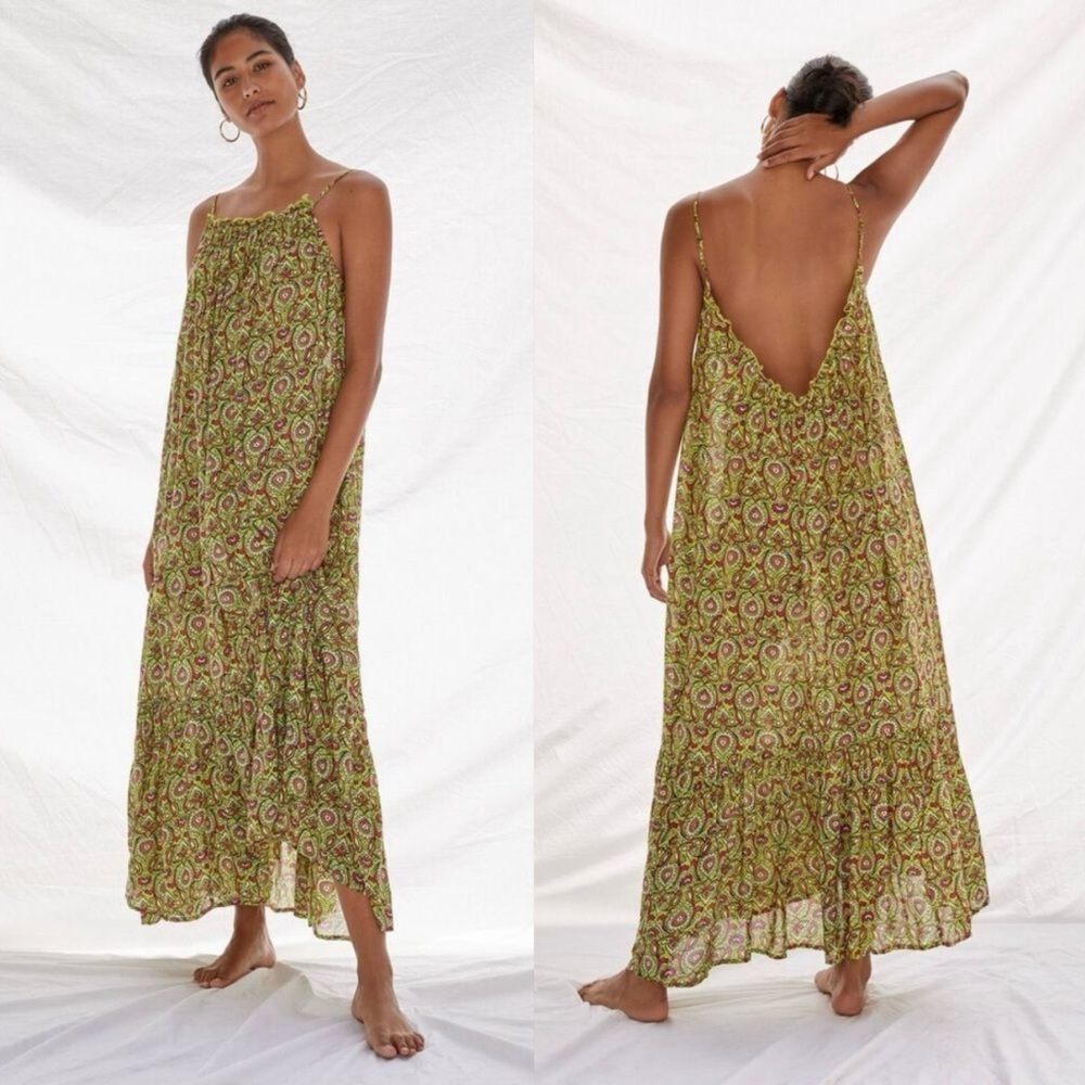 By Anthropologie‎ Flounced Maxi Lounge Dress in Citron Size Medium - Picture 14 of 14